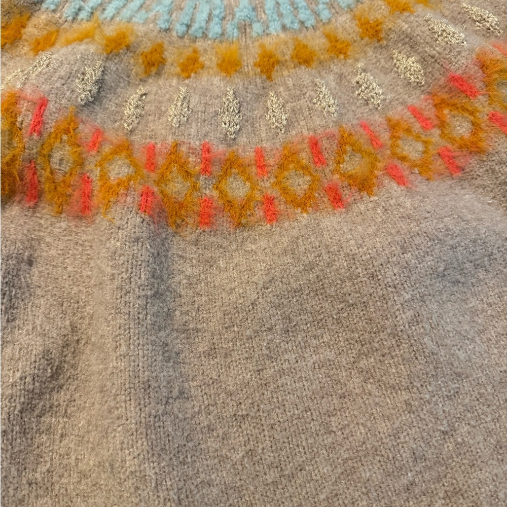 Anthropologie Gray Sweater with Blue and Orange Accents - Picture 2 of 6
